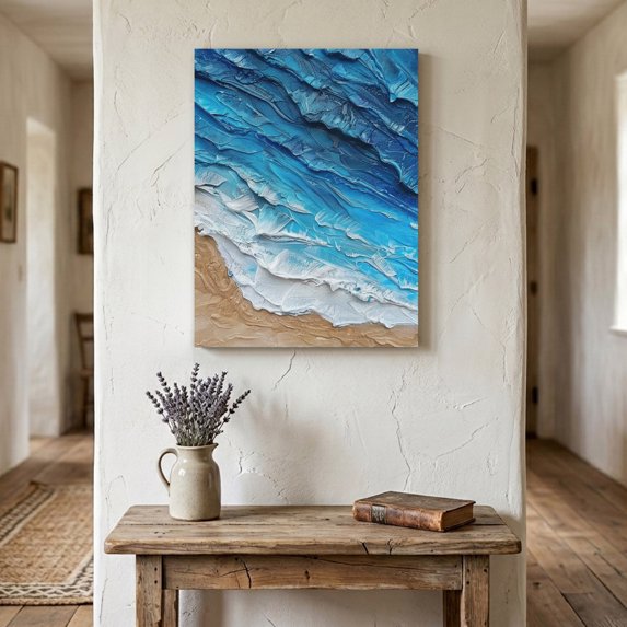 Ships Next Day Canvas Wall Art 12"x16", Blue Coastal Beach Wood Framed Canvas Print Painting, Summer Nautical Oil Painting Ready to Hang Small Picture Wall Decor for Home Bathroom Hallway Dining Room