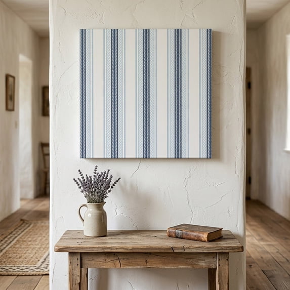 Ships Next Day Canvas Wall Art 16"x16", Blue Beige Wood Framed Canvas Print Painting, Modern Abstract Gradient Vertical Stripes Ready to Hang Picture Wall Decor for Home Bedroom Kitchen Office