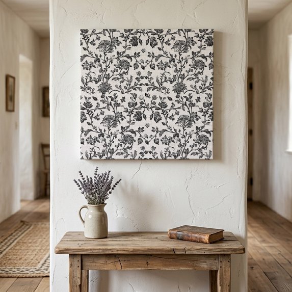 Ships Next Day Canvas Wall Art 16"x16", Farmhouse Black Wood Framed Canvas Print Painting, Vintage Flower Leaf Botanical Plant Ready to Hang Picture Wall Decor for Home Bedroom Kitchen Office