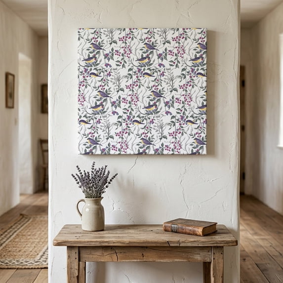 Ships Next Day Canvas Wall Art 16"x16", Spring Botanical Birds Wood Framed Canvas Print Painting, Garden Floral Twigs Farmhouse Ready to Hang Picture Wall Decor for Home Bedroom Kitchen Office
