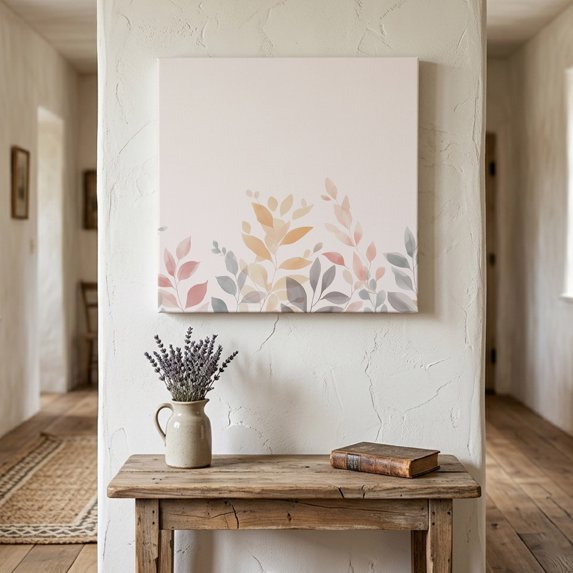 Ships Next Day Canvas Wall Art 16"x16", Spring Floral Wood Framed Canvas Print Painting, Colorful Botanical Watercolor Ready to Hang Picture Wall Decor for Home Bedroom Kitchen Office