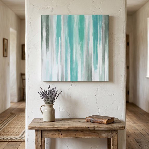 Ships Next Day Canvas Wall Art 16"x16", Turquoise Gray Wood Framed Canvas Print Painting, Farmhouse Abstract Gradient Ready to Hang Picture Wall Decor for Home Bedroom Kitchen Office