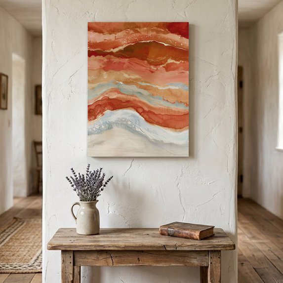 Ships Next Day Canvas Wall Art 16"x20", Burnt Orange Coastal Wood Framed Canvas Print Painting, Summer Beach Nautical Abstract Art Ready to Hang Picture Wall Decor for Home Bedroom Living Room Dining