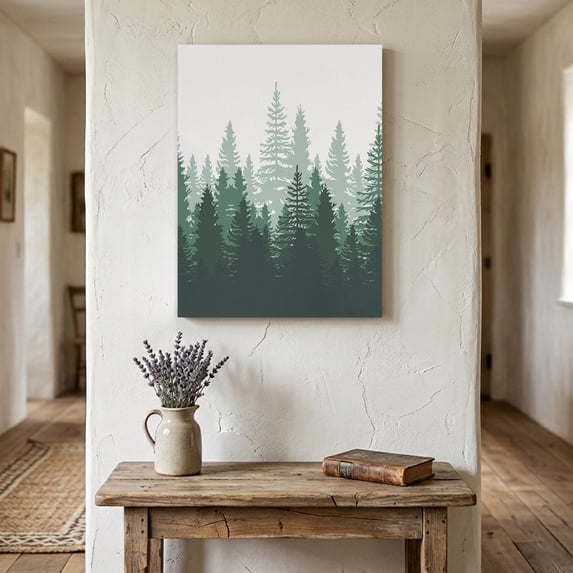 Ships Next Day Canvas Wall Art 16"x20",Green Ombre Wood Framed Canvas Print Painting,Primeval Forest Modern Abstract Art Aesthetics Ready to Hang Picture Wall Decor for Bedroom Living Room Dining