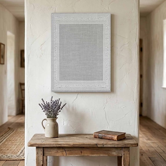 Ships Next Day Canvas Wall Art 18"x24", Grey Retro Greek Key Wood Framed Canvas Print Painting, Geometric Greece Ancient Rustic Ready to Hang Picture Wall Decor for Home Bedroom Living Room Dining