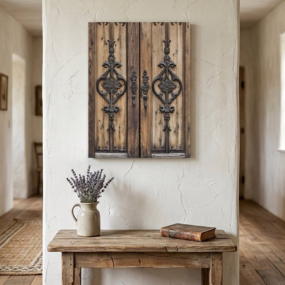 Ships Next Day Canvas Wall Art 18"x24", Wooden Plank Wood Framed Canvas Print Painting, Rustic Farmhouse Brown Black Barn Door Ready to Hang Picture Wall Decor for Home Bedroom Living Room Dining