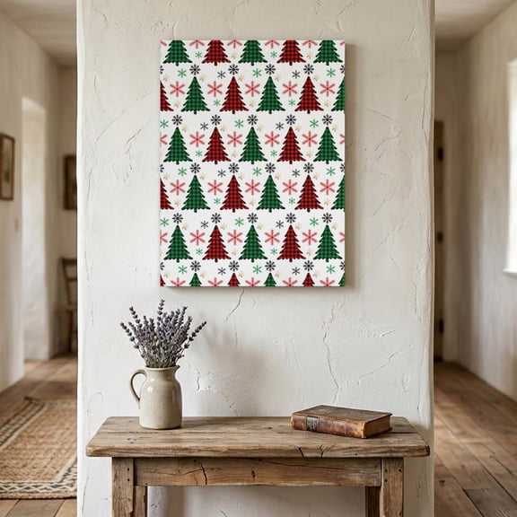Ships Next Day Canvas Wall Art 24"x36",Christmas Wood Framed Canvas Print Painting,Winter Red Green Xmas Buffalo Plaid Tree Snowflake Ready to Hang Large Picture Wall Decor for Bedroom Living Room