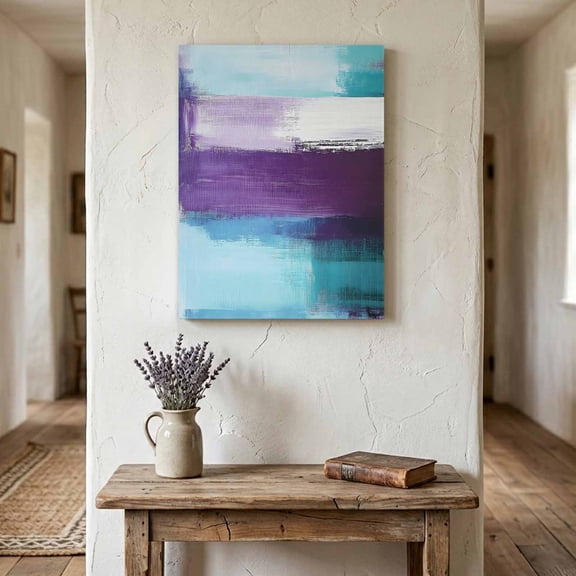 Ships Next Day Canvas Wall Art 24"x36",Turquoise Purple Wood Framed Canvas Print Painting,Geometric Abstract Modern Oil Painting Ready to Hang Large Picture Wall Decor for Bedroom Living Room Office