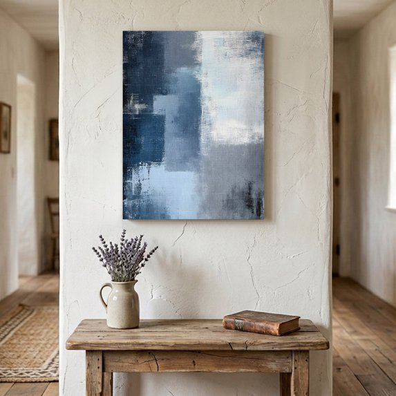 Ships Next Day Canvas Wall Art 8"x10", Navy Blue Grey Wood Framed Canvas Print Painting, Modern Ombre Oil Painted Abstract Art Ready to Hang Small Picture Wall Decor for Home Bathroom Nursery Office