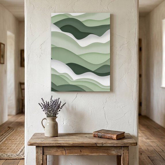 Ships Next Day Canvas Wall Art 8"x10", Sage Green Ombre Wood Framed Canvas Print Painting, Modern Moire Geometric Abstract Ready to Hang Small Picture Wall Decor for Home Bathroom Nursery Office