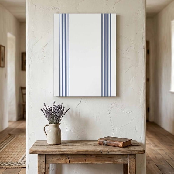 Ships Next Day Canvas Wall Art 8"x12", Abstract Geometric Blue Stripe Wood Framed Canvas Print Painting, White Backdrop Ready to Hang Small Picture Wall Decor for Home Hallway Bathroom Bedroom