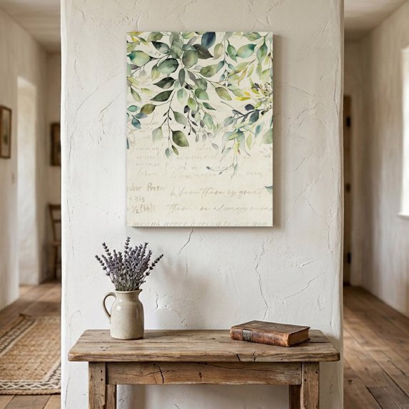 Ships Next Day Canvas Wall Art 8"x12",Eucalyptus Leaves Wood Framed Canvas Print Painting,Watercolor Weeping Teal Botanical Vintage Ready to Hang Small Picture Wall Decor for Hallway Bathroom Bedroom