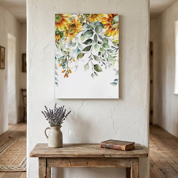 Ships Next Day Canvas Wall Art 8"x12",Sunflowers Wood Framed Canvas Print Painting,Eucalyptus Leaves Spring Floral Summer Botancial Ready to Hang Small Picture Wall Decor for Hallway Bathroom Bedroom