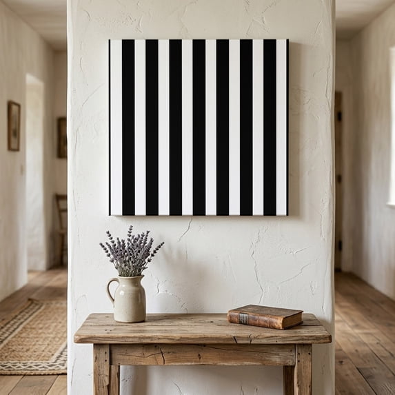 Ships Next Day Canvas Wall Art 8"x8",Black Striped Wood Framed Canvas Print Painting,Modern Farmhouse Black and White Stripes Ready to Hang Small Picture Wall Decor for Home Bathroom Nursery Kitchen