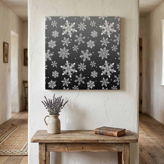 Ships Next Day Canvas Wall Art 8"x8",Black White Snowflake Christmas Wood Framed Canvas Print Painting,Winter Xmas Snowflakes Ready to Hang Small Picture Wall Decor for Home Bathroom Nursery Kitchen