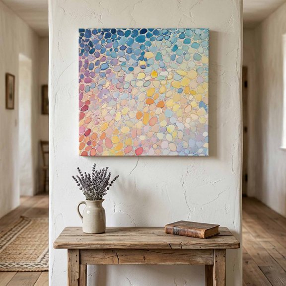 Ships Next Day Canvas Wall Art 8"x8", Blue Abstract Wood Framed Canvas Print Painting, Orange Yellow Gradient Stone Brushwork Ready to Hang Small Picture Wall Decor for Home Bathroom Nursery Kitchen
