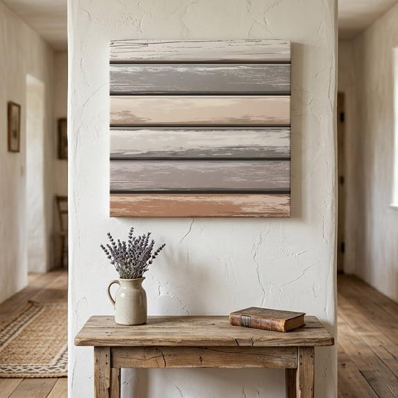 Ships Next Day Canvas Wall Art 8"x8",Brown Beige Stripes Wood Framed Canvas Print Painting,Geometric Painting Neutral Textured Ready to Hang Small Picture Wall Decor for Home Bathroom Nursery Kitchen