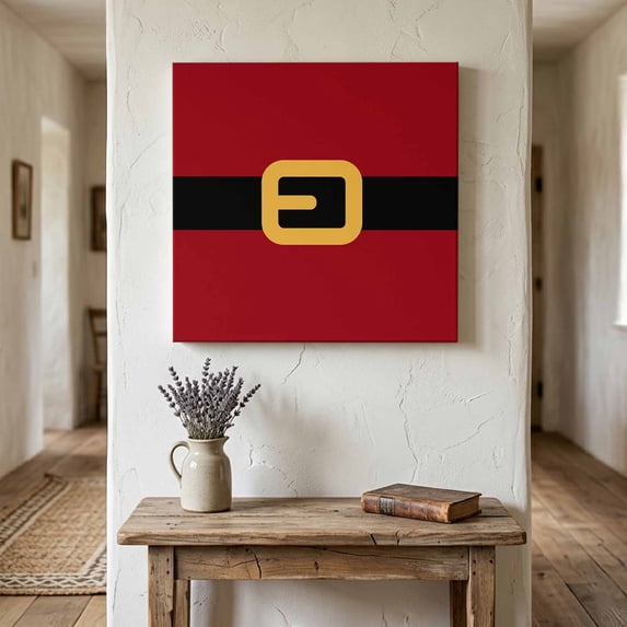 Ships Next Day Canvas Wall Art 8"x8", Christmas Santa Wood Framed Canvas Print Painting, Black Golden Belt Red Backdrop Ready to Hang Small Picture Wall Decor for Home Bathroom Nursery Kitchen