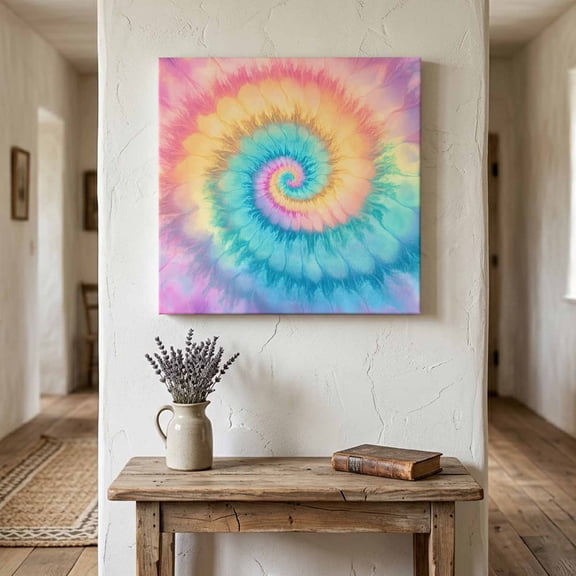 Ships Next Day Canvas Wall Art 8"x8", Colorful Tie Dye Wood Framed Canvas Print Painting, Rainbow Ombre Abstract Pattern Art Ready to Hang Small Picture Wall Decor for Home Bathroom Nursery Kitchen
