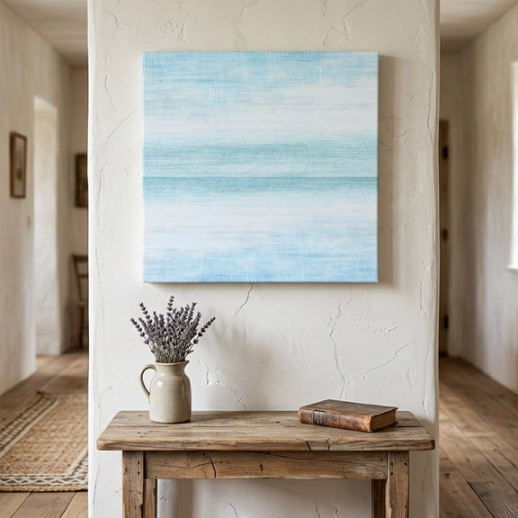 Ships Next Day Canvas Wall Art 8"x8",Gradient Aqua Blue Wood Framed Canvas Print Painting,Modern Rustic Minimalist Pastel Solid Ready to Hang Small Picture Wall Decor for Bathroom Nursery Kitchen
