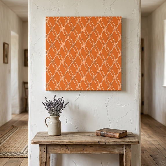 Ships Next Day Canvas Wall Art 8"x8", Orange Stripes Wood Framed Canvas Print Painting, Simple Geometric Modern Monochrome Ready to Hang Small Picture Wall Decor for Home Bathroom Nursery Kitchen
