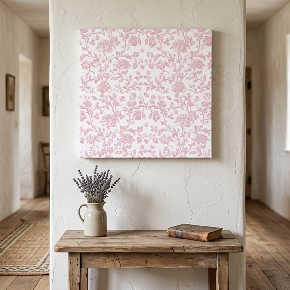 Ships Next Day Canvas Wall Art 8"x8", Pink Flower Wood Framed Canvas Print Painting, Vintage Farmhouse Boho Leaf Spring Solid Ready to Hang Small Picture Wall Decor for Home Bathroom Nursery Kitchen
