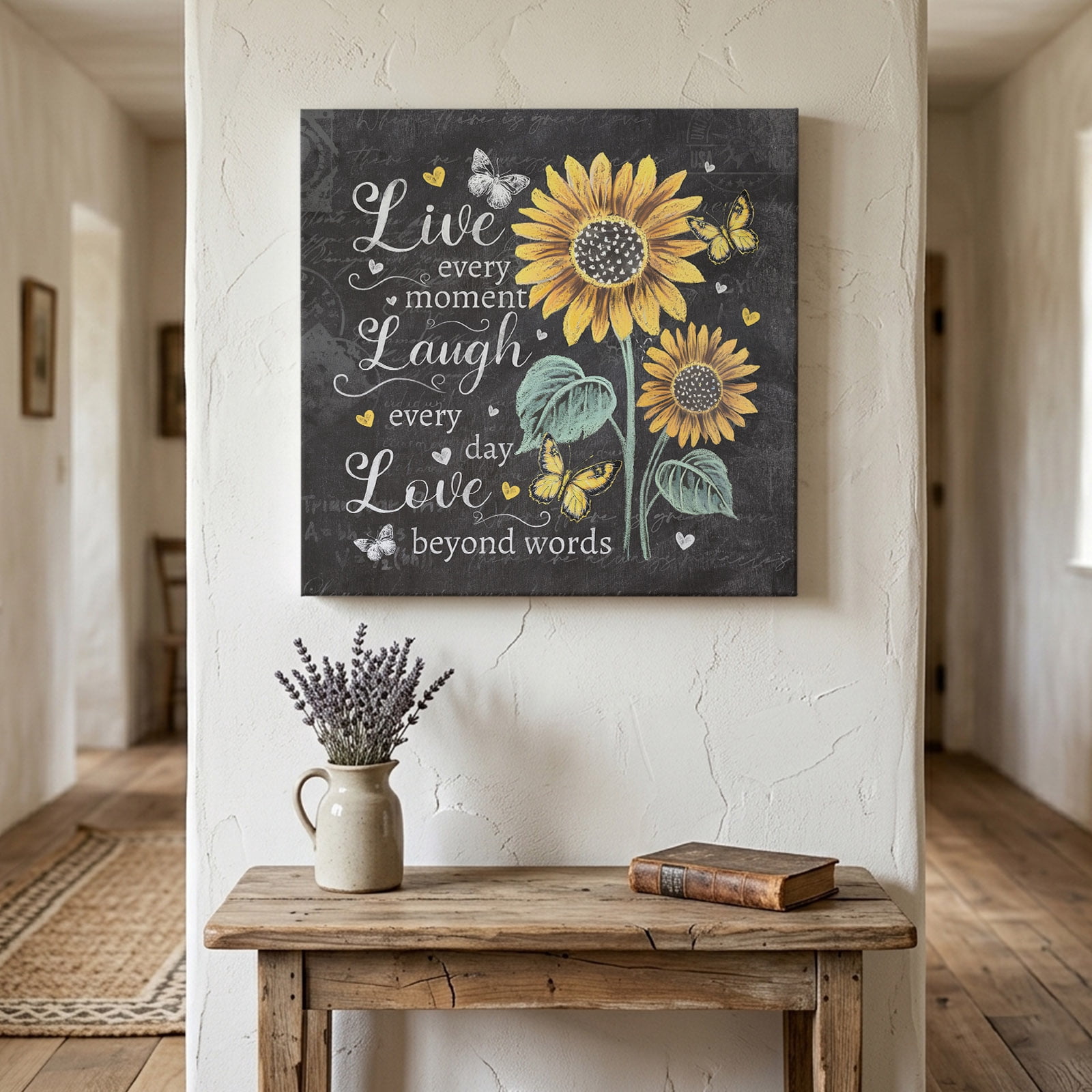 Ships Next Day Canvas Wall Art 8"x8",Retro Sunflower Wood Framed Canvas ...