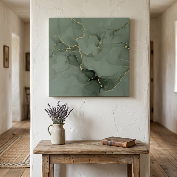 Ships Next Day Canvas Wall Art 8"x8", Sage Green Marble Wood Framed Canvas Print Painting, Modern Abstract Art Ink Painting Ready to Hang Small Picture Wall Decor for Home Bathroom Nursery Kitchen