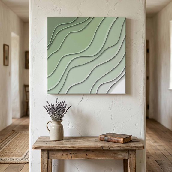 Ships Next Day Canvas Wall Art 8"x8",Sage Green Ombre Wood Framed Canvas Print Painting,Modern Geometric Abstract Art Aesthetics Ready to Hang Small Picture Wall Decor for Bathroom Nursery Kitchen