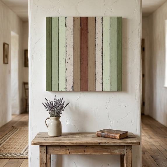 Ships Next Day Canvas Wall Art 8"x8", Sage Green Wood Framed Canvas Print Painting, Farmhouse Wood Grain Vintage Brown Striped Ready to Hang Small Picture Wall Decor for Home Bathroom Nursery Kitchen