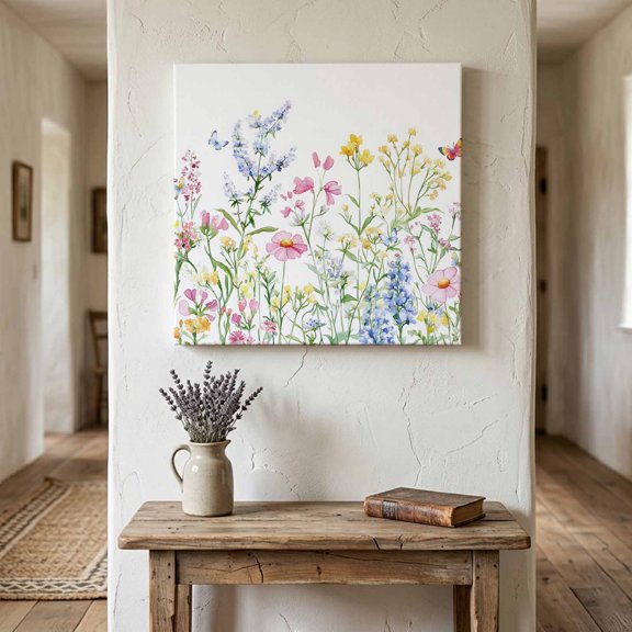 Ships Next Day Canvas Wall Art 8"x8", Spring Floral Wood Framed Canvas Print Painting, Colorful Watercolor Botanical Summer Ready to Hang Small Picture Wall Decor for Home Bathroom Nursery Kitchen