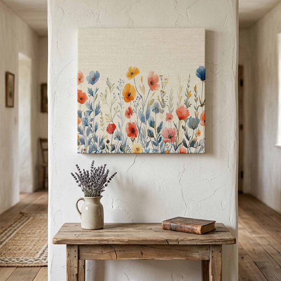 Ships Next Day Canvas Wall Art 8"x8",Spring Floral Wood Framed Canvas Print Painting,Watercolor Elegant Summer Botanical Rustic Ready to Hang Small Picture Wall Decor for Bathroom Nursery Kitchen
