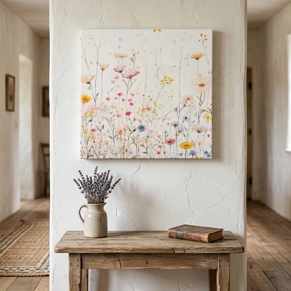 Ships Next Day Canvas Wall Art 8"x8",Spring Flowers Wood Framed Canvas Print Painting,Watercolor Wildflowers Farmhouse Floral Ready to Hang Small Picture Wall Decor for Home Bathroom Nursery Kitchen