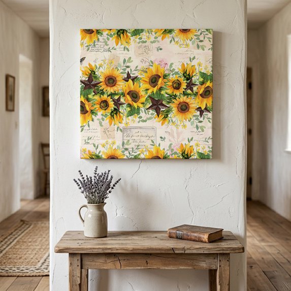 Ships Next Day Canvas Wall Art 8"x8",Sunflower Wood Framed Canvas Print Painting,Yellow Spring Floral Summer Botanical Rustic Ready to Hang Small Picture Wall Decor for Home Bathroom Nursery Kitchen