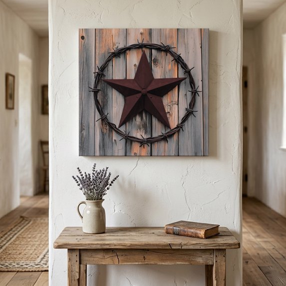 Ships Next Day Canvas Wall Art 8"x8",Texas Star Brown Wood Framed Canvas Print Painting,Farmhouse Country Western Brown Wooden Ready to Hang Small Picture Wall Decor for Home Bathroom Nursery Kitchen