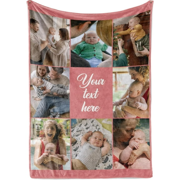 Ships Next Day, Custom Blanket with Picture and Tex, Personalized Photo Blanket with Text (Fleece 50x60)