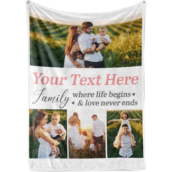 Ships Next Day, Custom Blanket with Picture and Text - Printed in USA, Personalized Photo Blanket with Text (Fleece 50x60)
