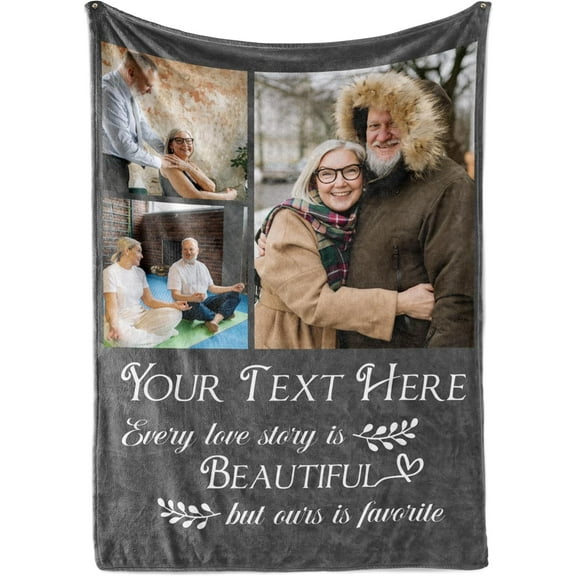 Ships Next Day, Custom Blanket with Picture and Text - Printed in USA, Personalized Photo Blanket with Text (Fleece 50x60)