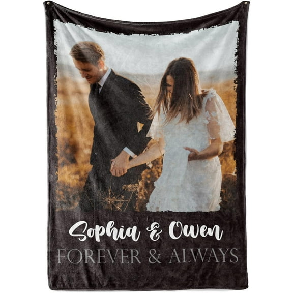 Ships Next Day, Custom Blanket with Picture and Text - Printed in USA, Personalized Photo Blanket with Text (Fleece 50x60)