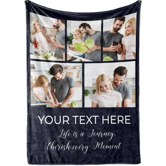 Ships Next Day, Custom Blanket with Picture and Text - Printed in USA, Personalized Photo Blanket with Text (Fleece 50x60)