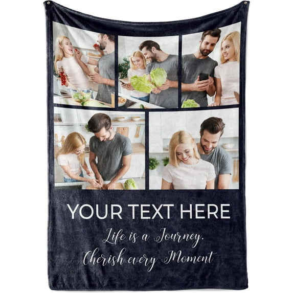 Ships Next Day, Custom Blanket with Picture and Text - Printed in USA, Personalized Photo Blanket with Text (Fleece 50x60)