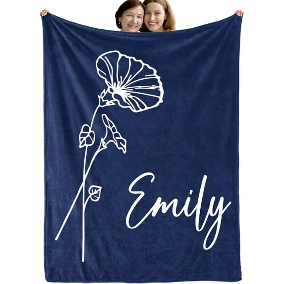 Ships Next Day, Personalized Birth Flower Blanket with Name,Custom Gift for Kids Babies, Customized Blanket Birthday Gift Blanket for Best Friend (30"x 40")