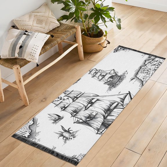 Ships Sailboats Sea Runner Rug Machine Washable Area Rugs Carpet Non Slip Entryway Mat for Bedroom Entryway Front Door