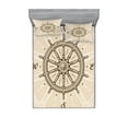 thumbnail image 1 of Ambesonne Vintage Fitted Sheet & Pillow Sham Set, Steering Wheel Travel, Queen, Beige Brown, 1 of 3