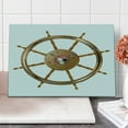 thumbnail image 1 of Ships Wheel Cutting Board, Wooden Steering Wheel Image of Pirate Skull Seaman Lifestyle Ocean Inspired, Decorative Tempered Glass Cutting and Serving Board, Large Size, Brown Black, by Ambesonne, 1 of 1
