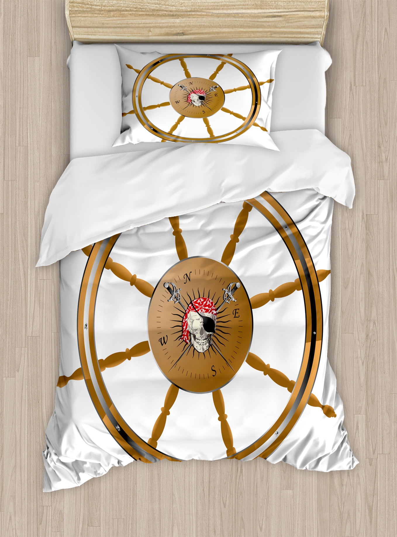 Twin Brown Black Pirate Skull Duvet Cover Set