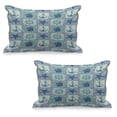 thumbnail image 1 of Ships Wheel Quilted Pillowcover Set of 2, Nautical Patchwork Pattern Starfish Sailing Ship Anchor and Helm, Standard Queen Size Pillow Cover for Bedroom, 36" x 20", Turquoise Navy, by Ambesonne, 1 of 1