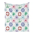 thumbnail image 1 of Ships Wheel Soft Flannel Fleece Throw Blanket, Marine Pattern with Anchor Wheel Compass Life Ship Starfish Seashell Crab, Cozy Plush for Indoor and Outdoor Use, 70" x 90", Green Red, by Ambesonne, 1 of 6