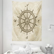 Ships Wheel Tapestry, Retro Ship Wheel Antique Sailboat Navigation Tool Monochromic Nostalgic Print, Wall Hanging for Bedroom Living Room Dorm Decor, 60W X 80L Inches, Beige Brown, by Ambesonne