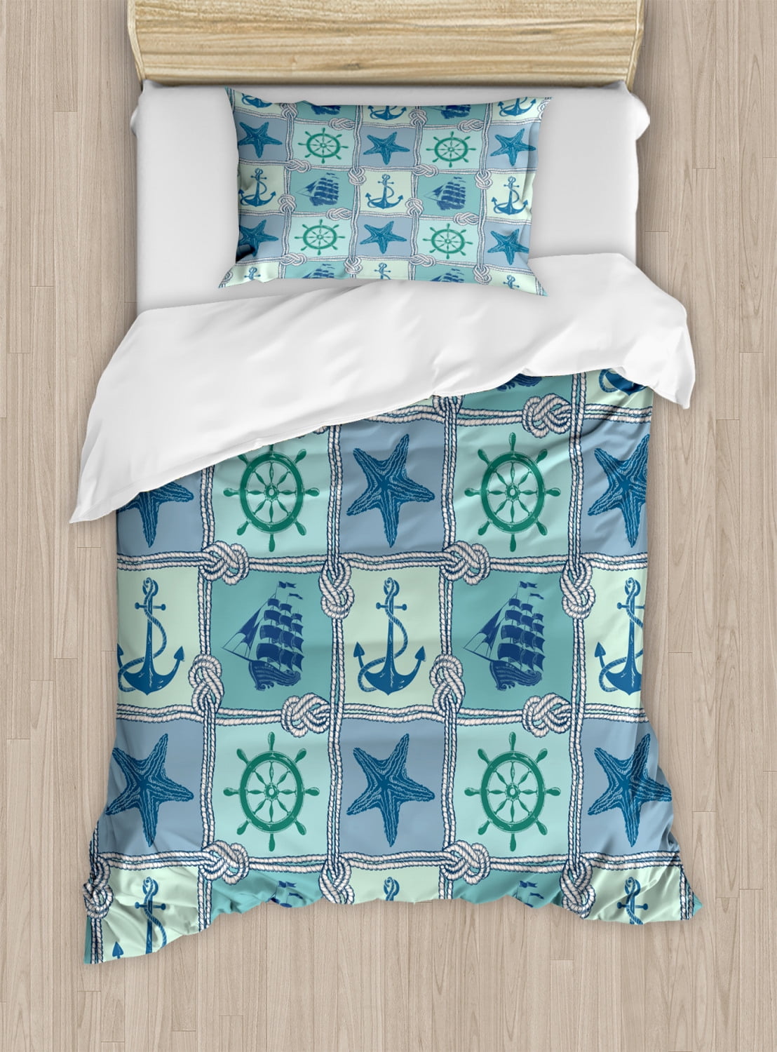 Twin Nautical Patchwork Microfiber Duvet Cover Set